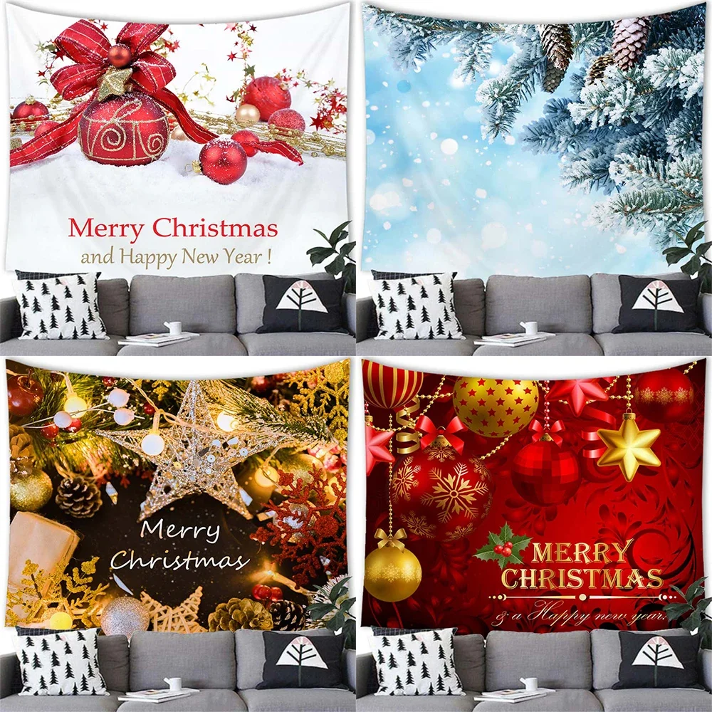 

Merry Christmas Ball Print Tapestry Home Decoration Living Room Wall Background