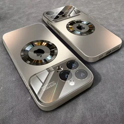 Luxury Glass Camera with MagSafe Magnetic Wireless Charging Shockproof Case - iPhone 15 Plus (Titanium gray)