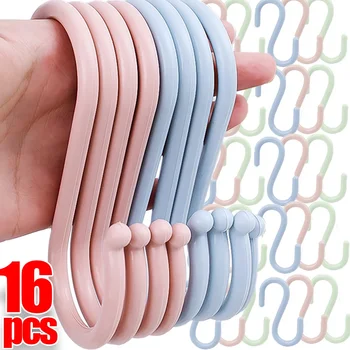 16-1PCS Multi-purpose S-Shape Hooks Clothes Bags Towels Plants Hanging Holder Kitchen Bathroom Railing Hangers Organizer Hooks 1