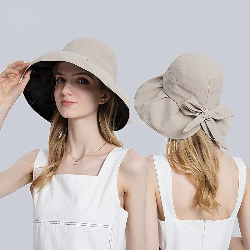 

Women Sun Hat Bucket Hat Summer Fisherman Hats With Bow Sunscreen Sun Protection Travel Flat Cap Women Foldable Caps Beach Hat