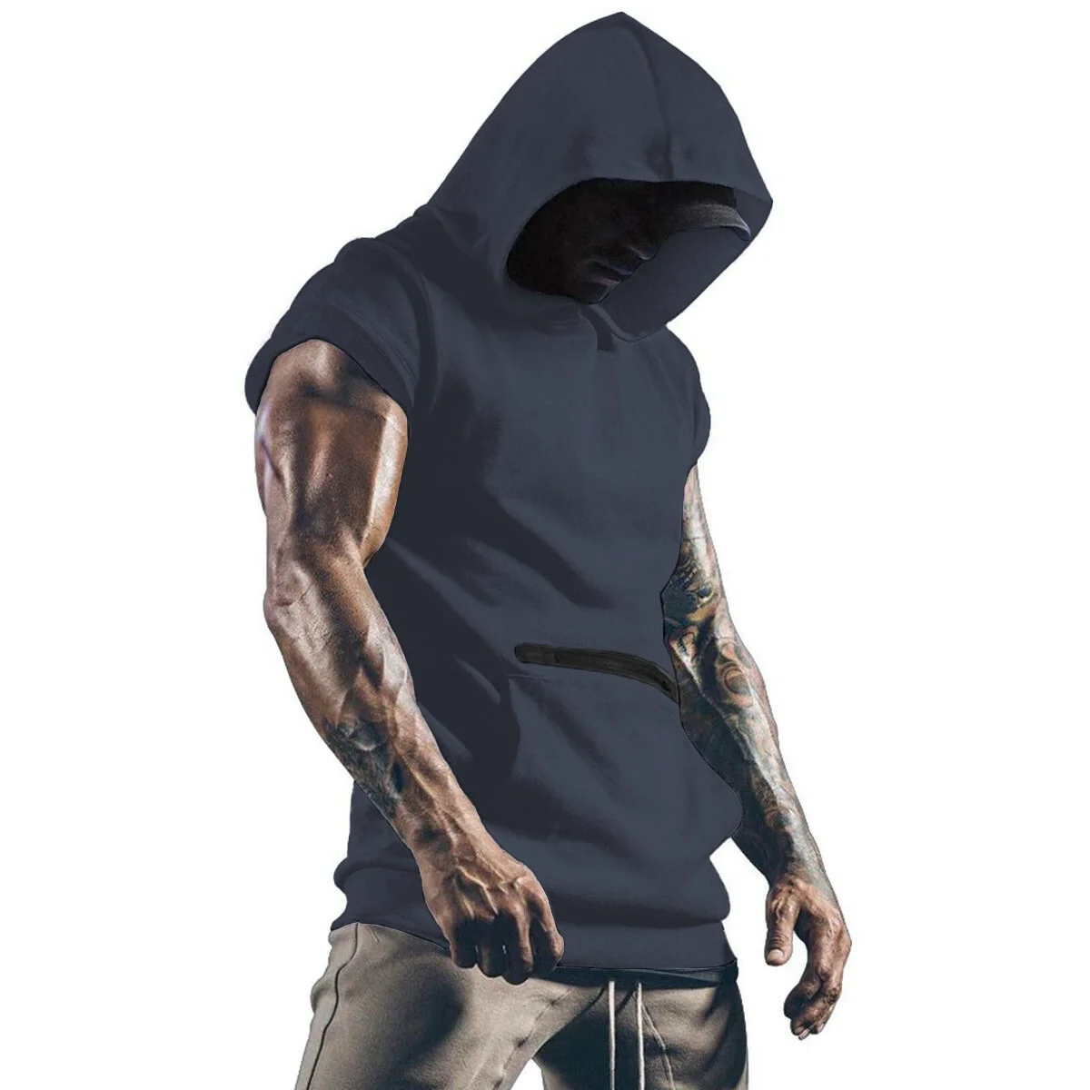 New Summer Cool Patch Outdoor Exercise Jogging Men's Casual Hooded Solid Color Sports Vest, A Gift For Men 3