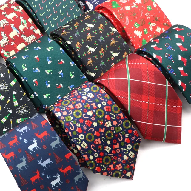 Soft Slik Christmas Tie Novelty Xmas Tree Elk Pattern Ties Santa Claus Snowflake Printed Slim Necktie For Festival Theme Gift