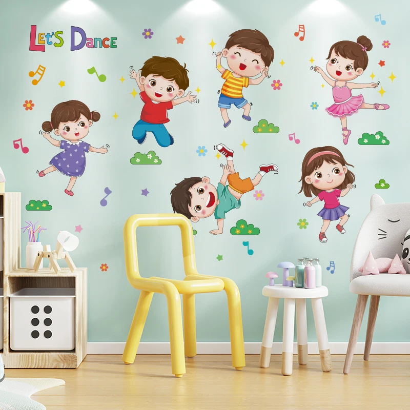 adesivos de parede vinil crianças - desenhos animados diy dançarinos mural decalques para quartos dos miúdos quarto do bebê berçário decoração para casa