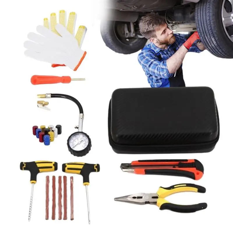 

Car Tire Repair Kit with Storage Bag Universal Auto Wheel Patch Tool Automobile Repair Accessory for Flat Tire Puncture Repair