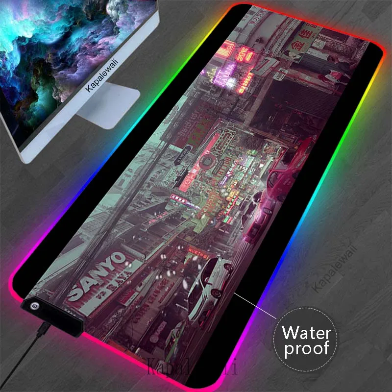 

City Street Mousepad RGB Backlight Home XXL New Large Mouse Mat Waterproof LED Carpet Soft Anti-slip Desktop Desk Protector Mat
