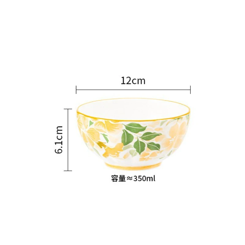일본식 세라믹 밥 그릇 홈 주방 국수 라면 식기 그릇 꽃 인쇄 과일 그릇 아름다운 식기