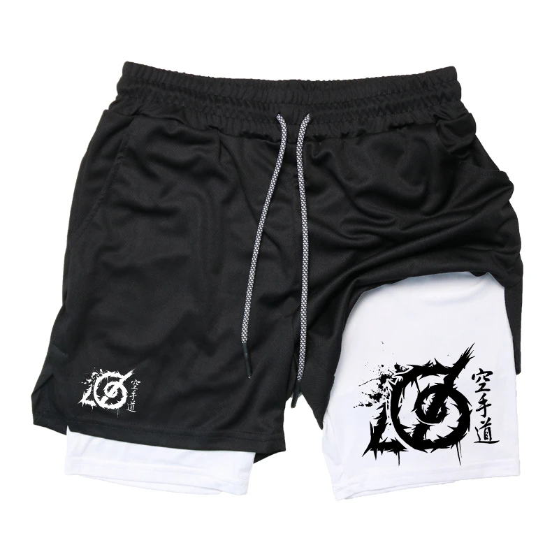 Karate Graphic 2 in 1 Workout Running Shorts For Men Compression Shorts Gym Jogging Training Breathable Fitness Short Pants