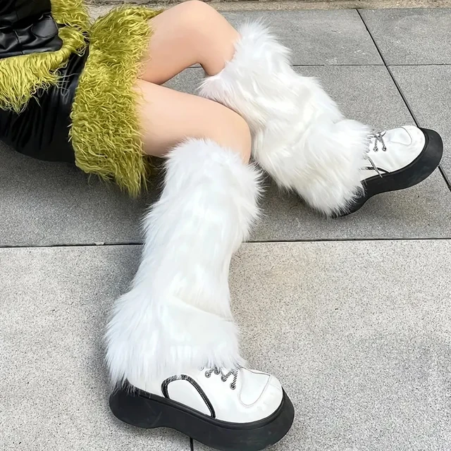 WHITE FURRY LEG WARMERS