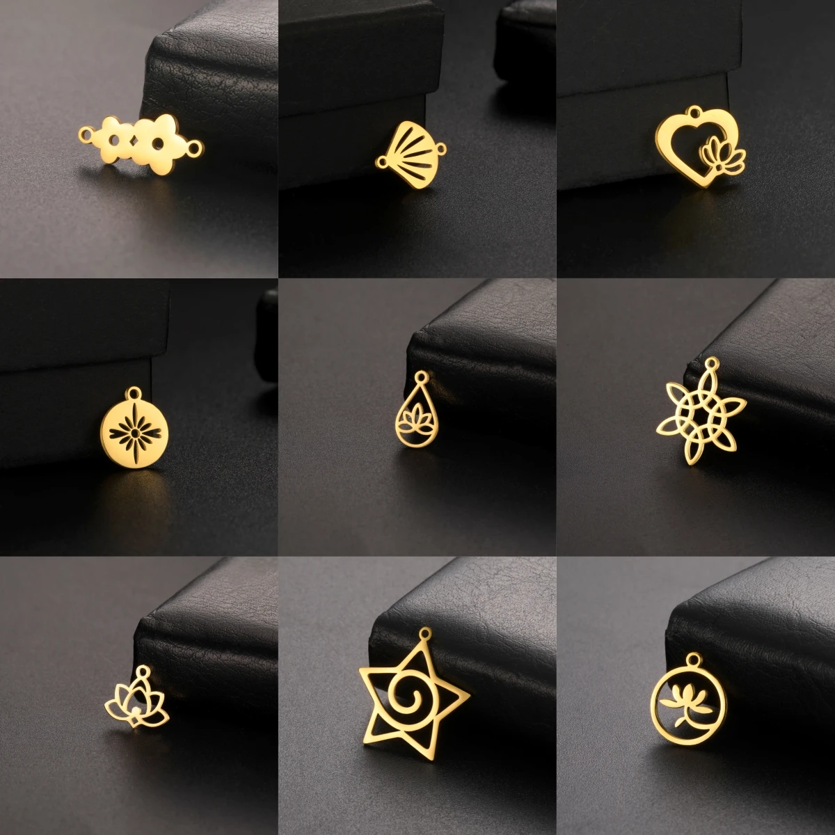 5 teile/los Edelstahl Mini Charms Für Schmuck Machen DIY Lotus Blume Shell Swirl Stern Geometrische Anhänger Schmuck Großhandel