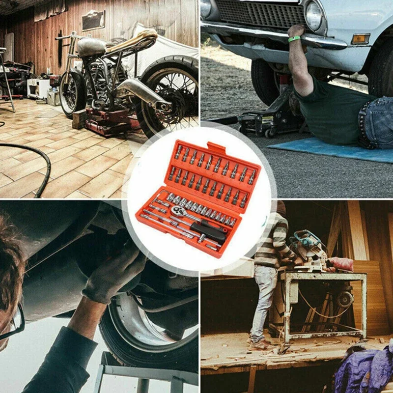 Socket Wrench 46pcs/Set Diy Repair Tool Kit Ratchet Screwdriver Car Repair Hardware Toolbox Auto Repairing and Household socket wrench tool kit