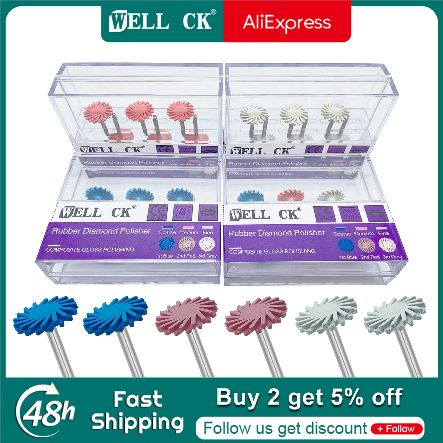 Wellck 6pcs/set Dental Rubber Polisher Composite Resin Polishing