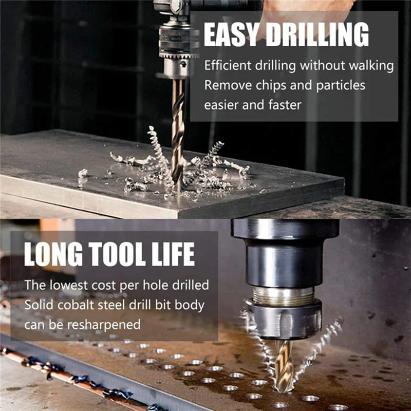 M35 Cobalt Straight Shank Twist Drill Bit Set HSS-Co High Speed Steel Hole Opener Tool for Stainless Steel Wood Metal