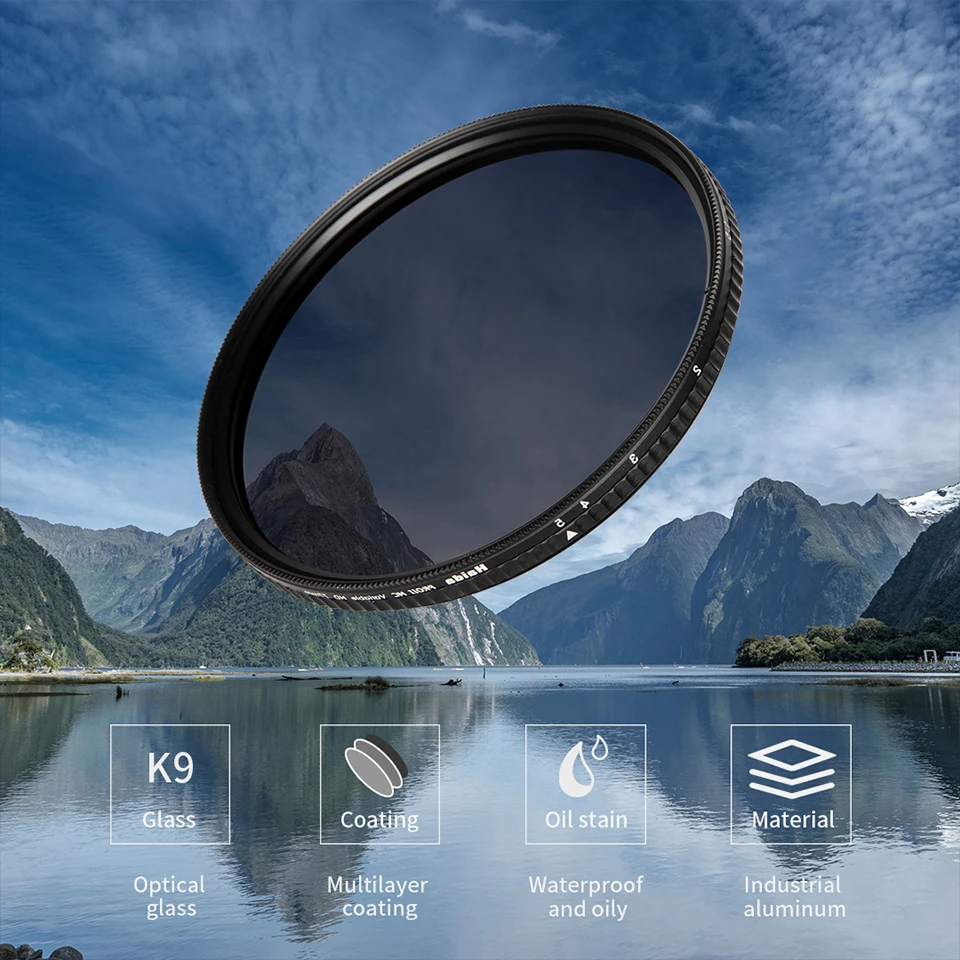Haida PROII MC Variable ND Filter with 1.5-5.0 Stops for Camera Lens Filter Vloggers Videos 49/52/55/58/62/67/72/77/82mm
