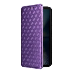 Sleek Stereoscopic Lines Flip Wallet PU Leather Case with 3D Magnetic Closure for Oukitel C61 (Purple)