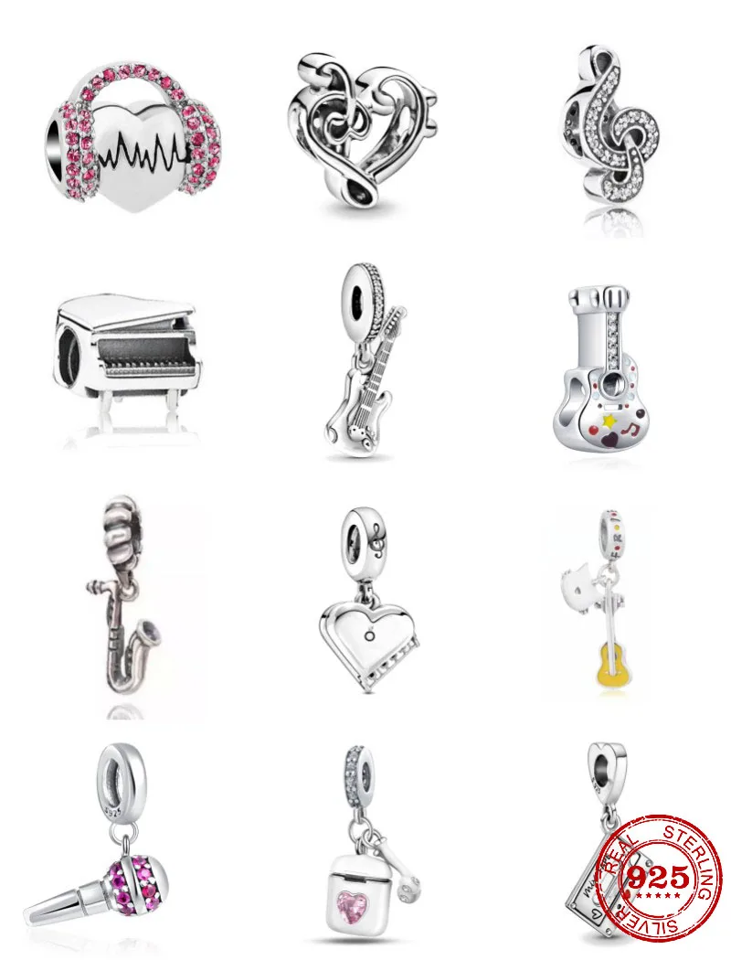 New925SterlingSilverpianoguitaraudiocassettemusicalnoteBeadfitOriginalPandora