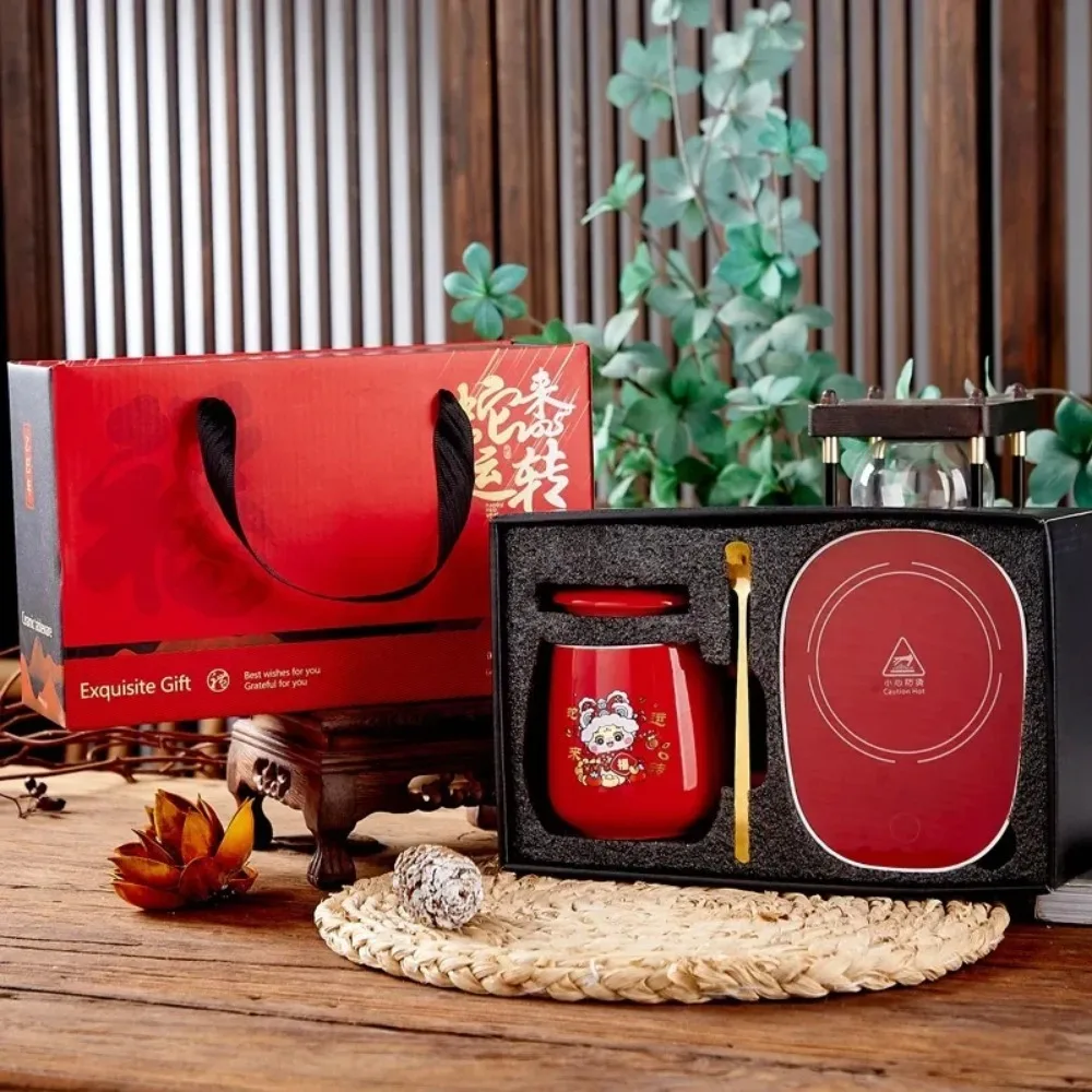 Christmas Gift Set Coffee Cup 55 &deg; Thermostatic Cup Multi Scene Portable Insulated Ceramic with Spoon and Handheld Water