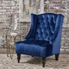 High-Back Velvet Club Chair Upholstered Wingback Chair Navy Blue 2