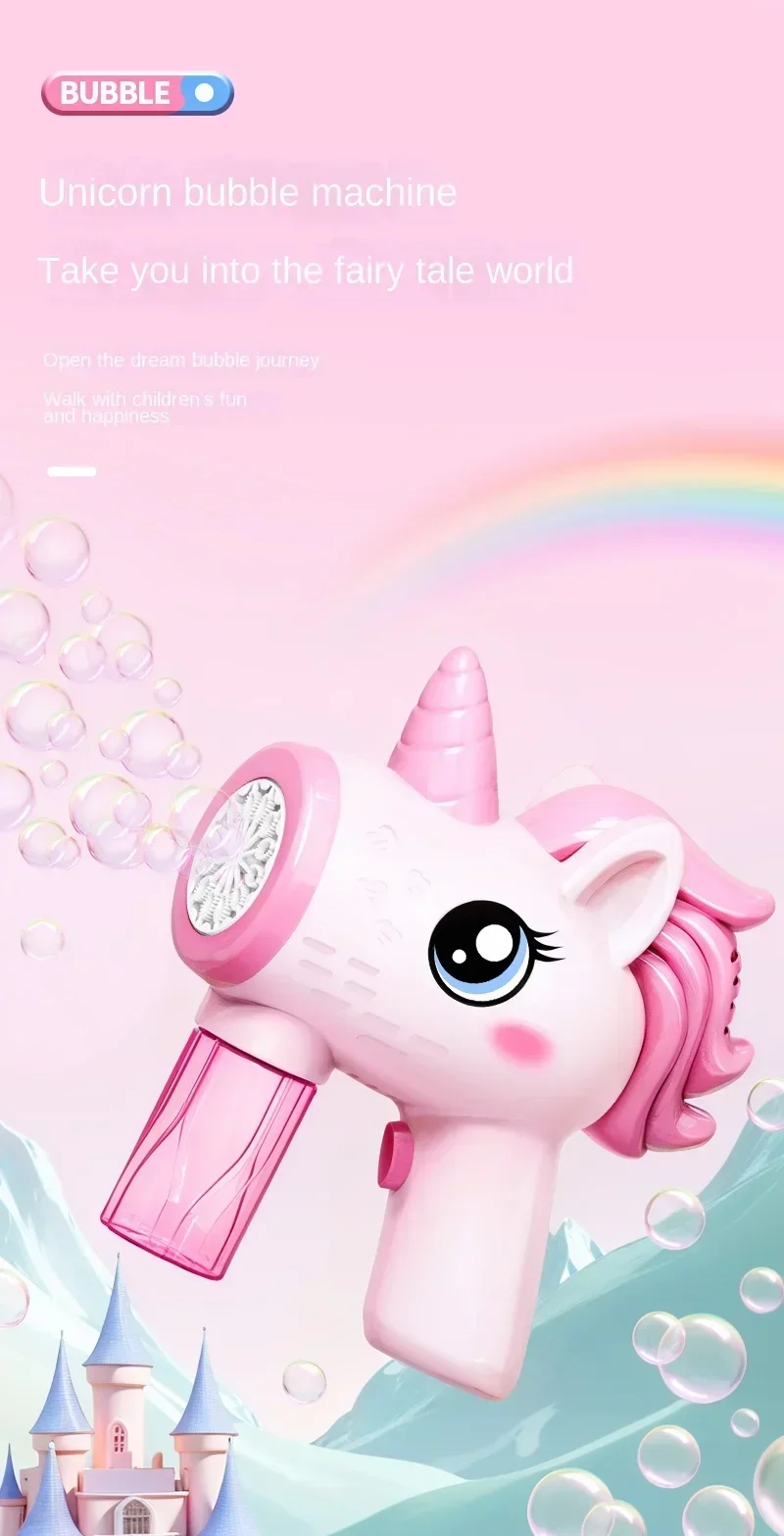 Automatic Unicorn Bubble Machine Soap Blower Outdoor Bubble Gun_voghion.com