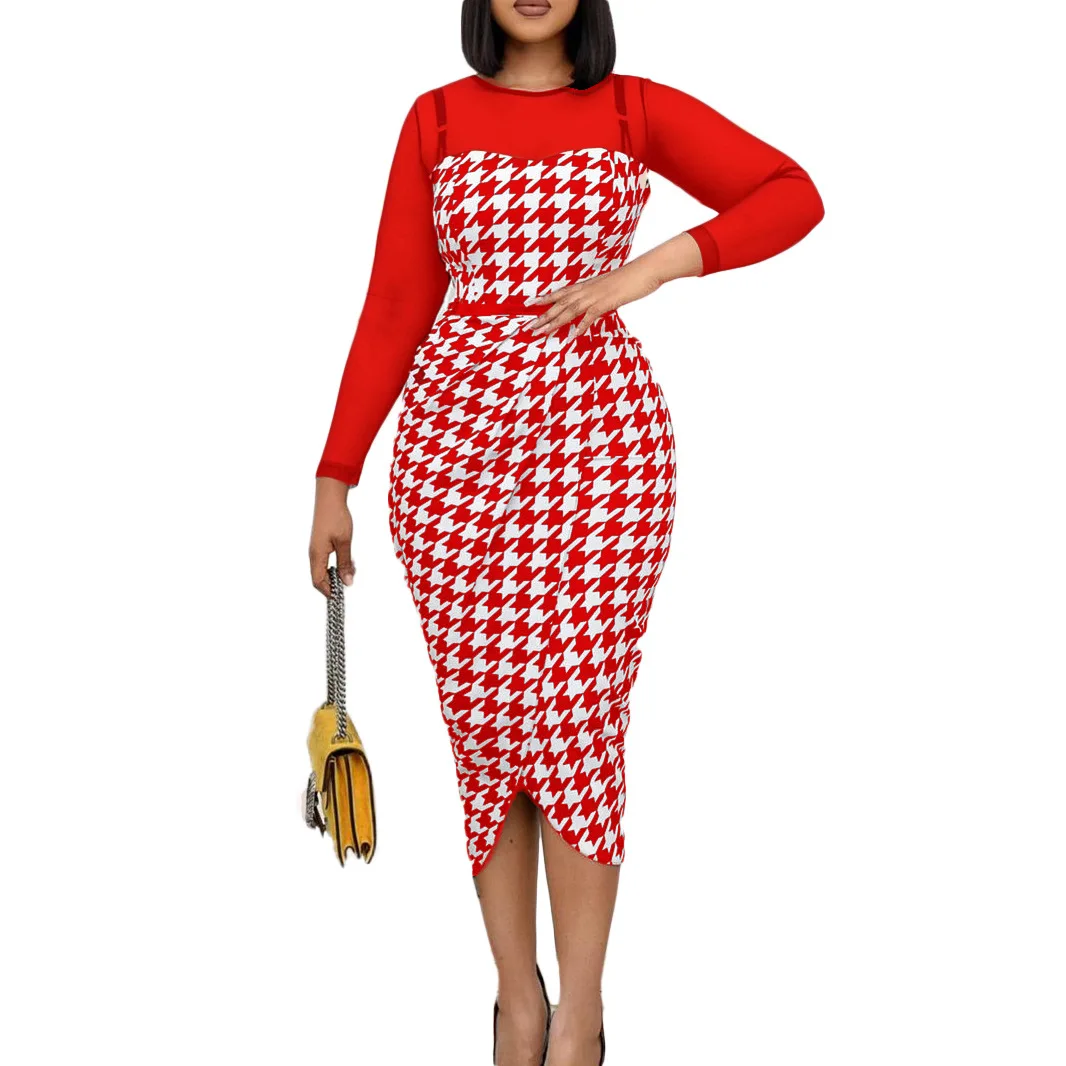 african wear for women African Dresses for Women Spring African Women Long Sleeve O-neck Printing Polyester Dress African Clothes Women with Belt african suit