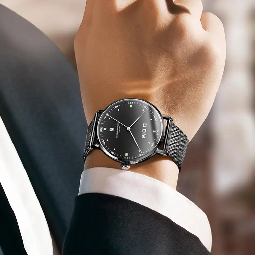 DOM Men Watches Luxury Brand Ultra Thin Quartz Watch Sport  Waterproof Steel Belt Business Clock Wrist Watch M-1290