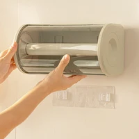 Multifunction Wall Hanging Clear Design Kitchen Tissue Box No Punching Installation Roll Paper Case Bathroom Supplies Waterproof 2