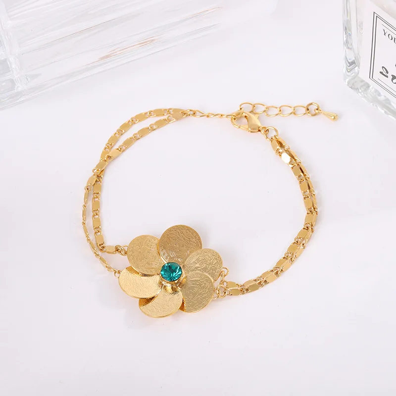 Luxury Flower Pendant Double layer Stainless Steel Chain Bracelet Necklace for Women Pair with Earrings and Rings Ladies Jewelry