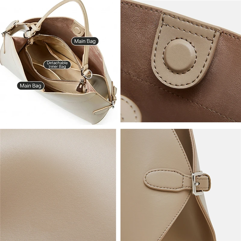 BURMINSA Genuine Leather Shoulder Bag For Women Cowhide Elegant Office Work Top Handle Handbags Classic Everyday Commuting Purse 6