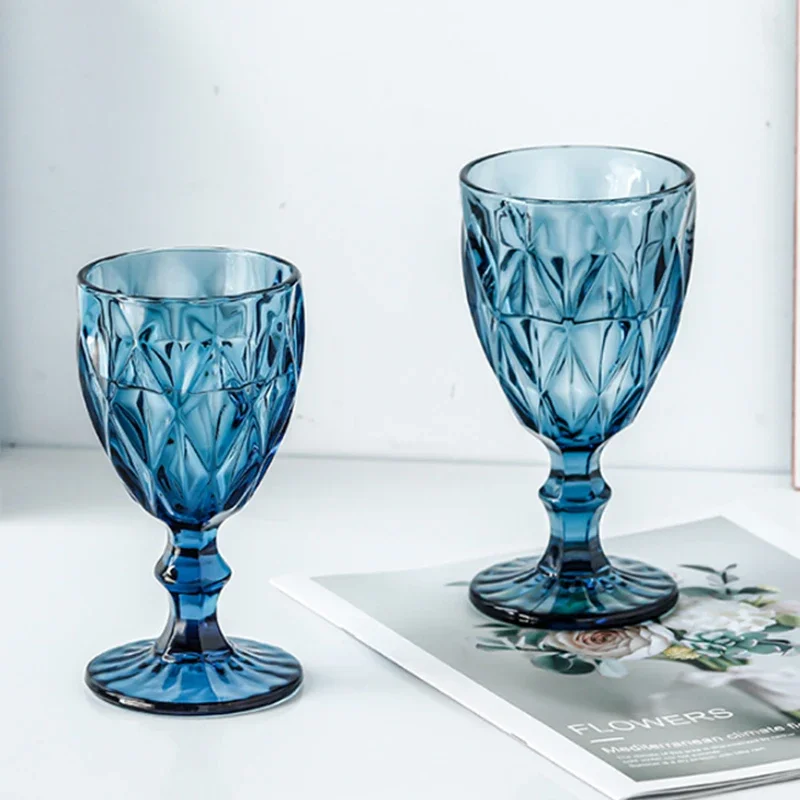 

4/2Pcs Diamond Embossed Glass Water Cup European Color Goblet Home Drinking Party Wedding Red Wine Glass Drinkware Holiday Gifts