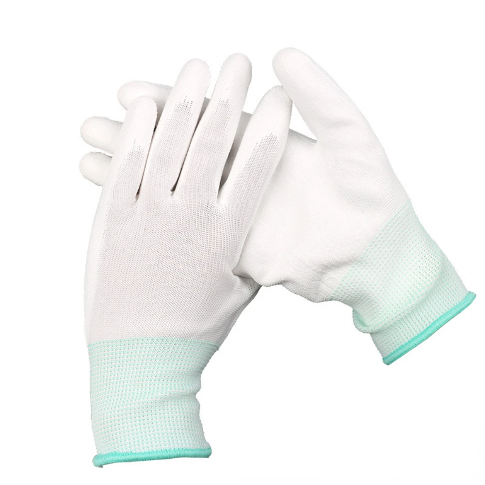 12Pairs Dozen Nylon PU Finger Coated Gloves White Glove Anti-static Gloves Clean Knitted Gloves 24pieces 12pairs professional working protective gloves men construction women garden blue nylon running glove