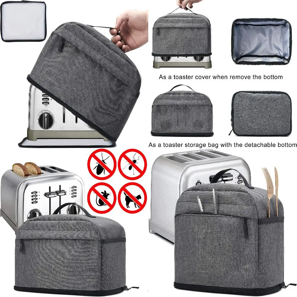 Convenient, Durable, Machine Washable Dark Gray VOSDANS 4 Slice Toaster Storage Bag with Handle-Reliable Patent Design for Dus