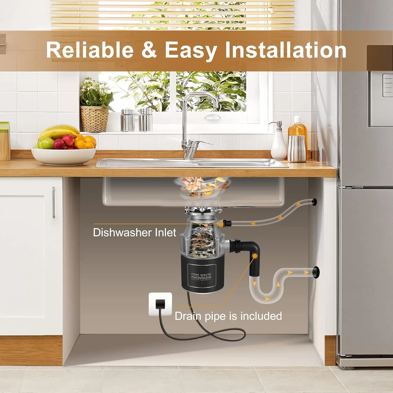 Garbage Disposals with Power Cord, Coutinuous Feed Food Waste Disposal with Sound Reduction (EM 200) 6