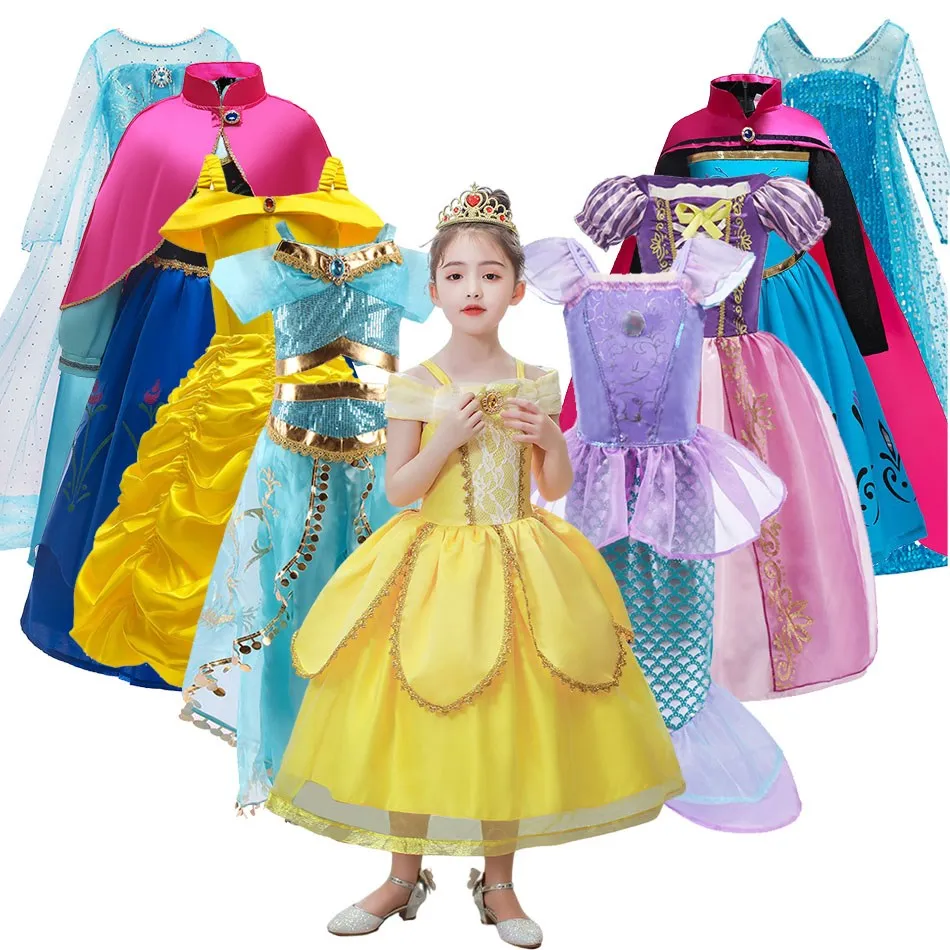 Princess Carnival Costume Kids Dress Girls Elsa Cinderella Belle Cosplay