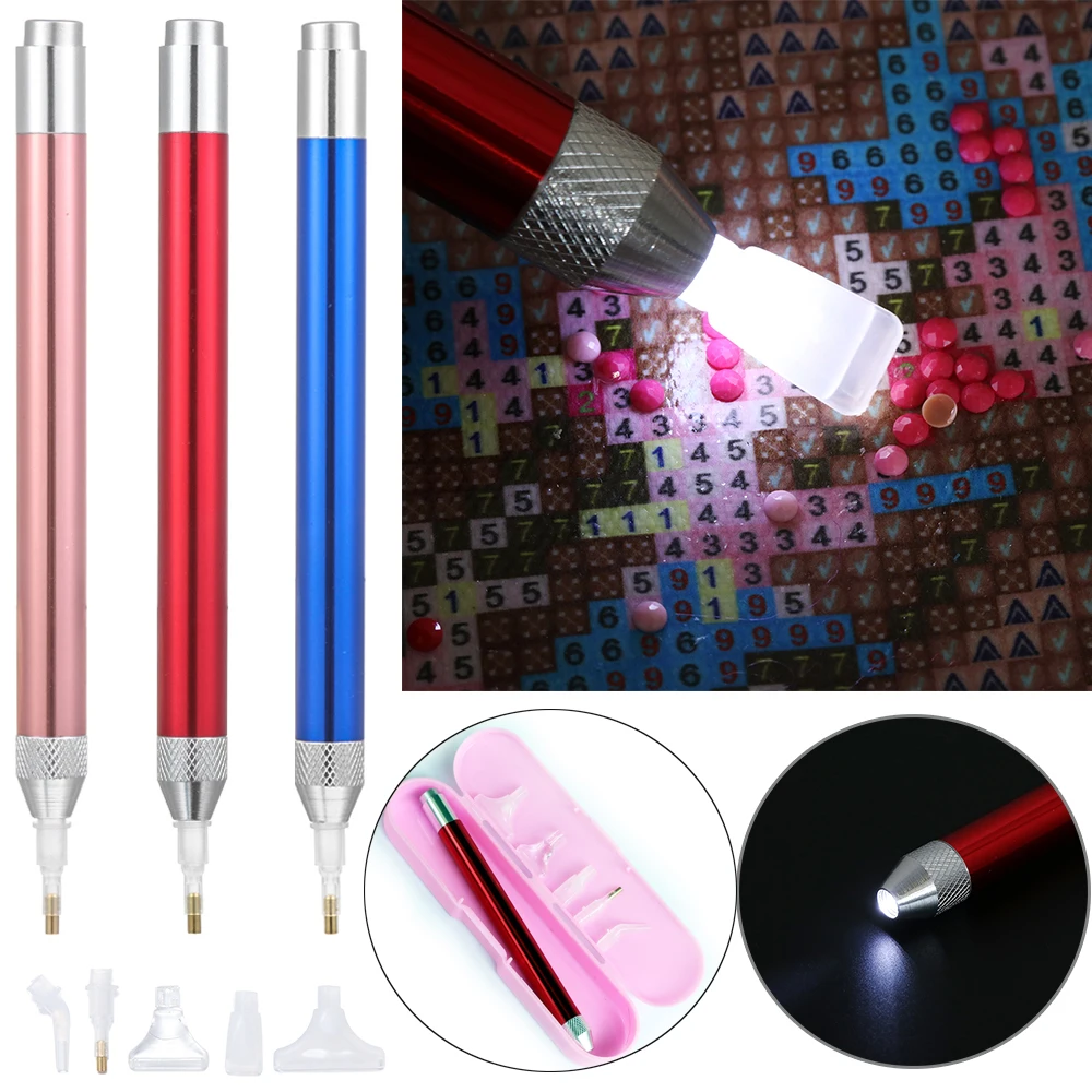 Lighting Drill Pen with Box 1set 5D Diamond Painting Tool Angled Tip Point Drill Pen Kits DIY Sewing Accessories Crafts Tool