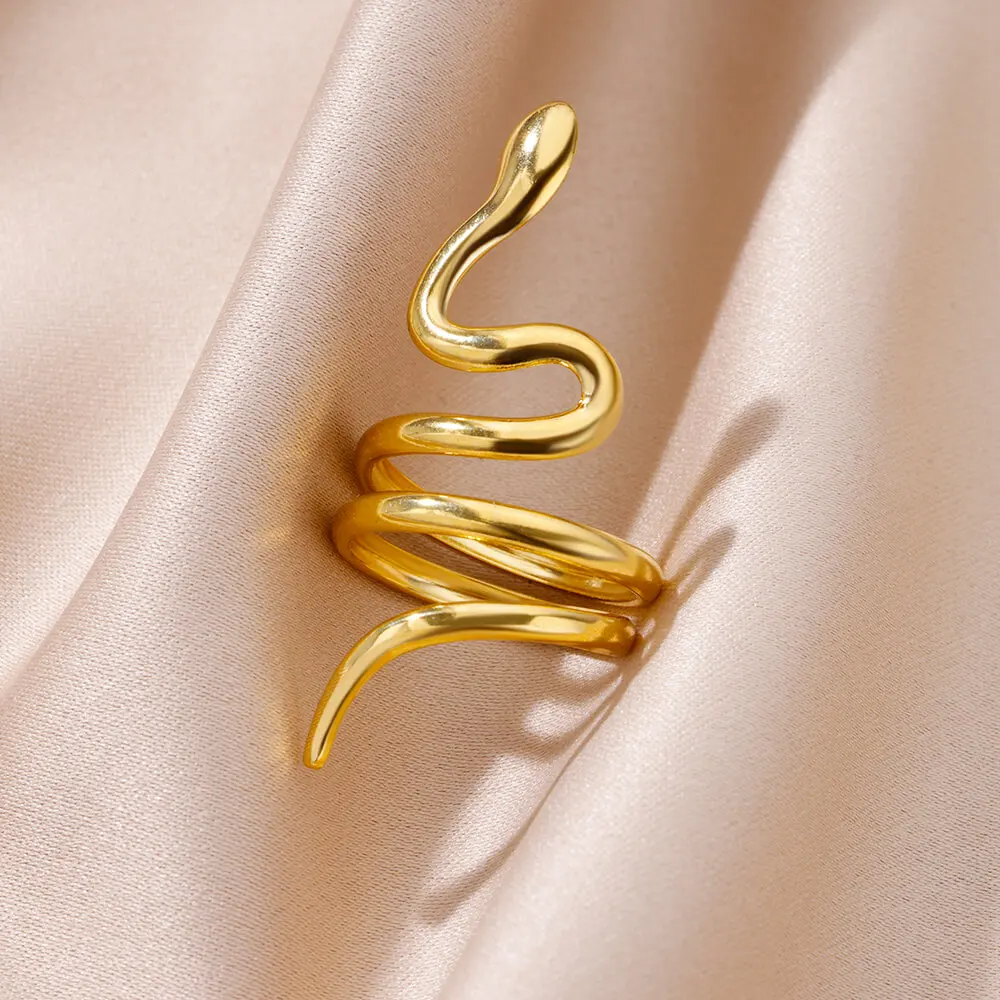 Stainless Steel Snake Rings For Women Men Gold Color Open Adjustable Zircon Ring Vintage Gothic Aesthetic Jewelry anillos mujer - Image 4