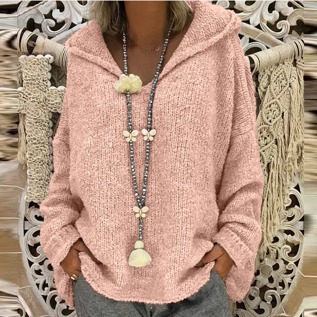 Winter Autumn Solid Color Sweater Women Long Sleeve Braided Hooded Pullover Boho Streetwear Knitted Sweater Oversized 2023 1