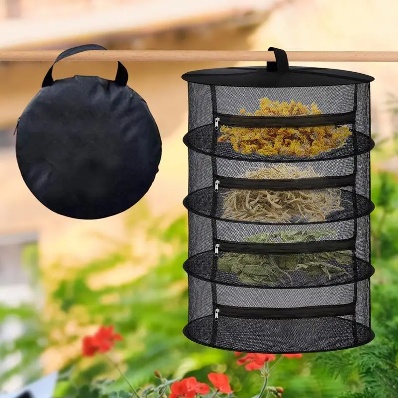 Plant Drying Net Herb Drying Rack 4 Layer Folding Fish Mesh Collapsible Dry Net With Zippers For Drying Seeds Fish Vegetables 3