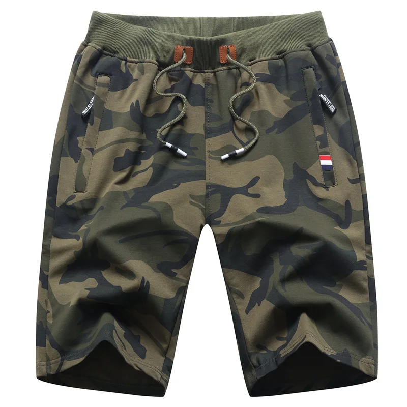 Summer Men's Camouflage Capris Fashion Knitted Sports Shorts Oversized Beach Pants Cotton Casual Middle Pants Thin Breeches
