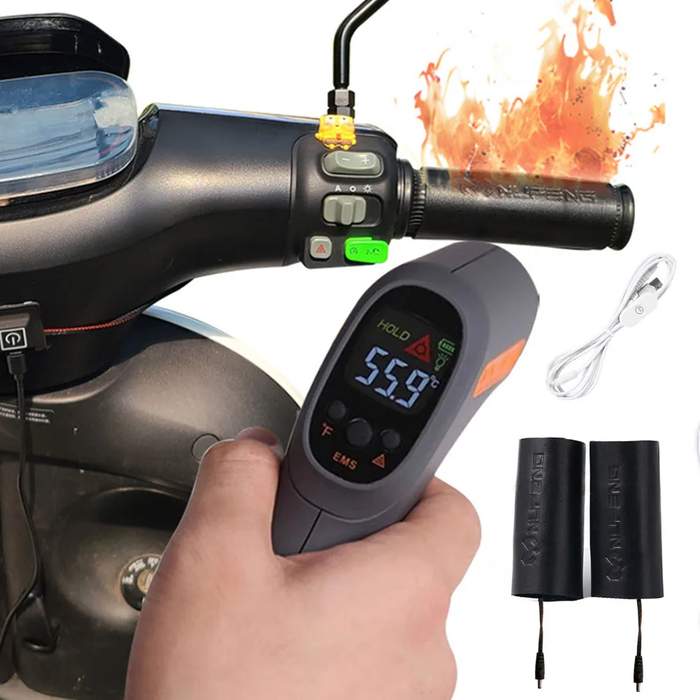 Electric Heated Grip Cover USB Anti Slip Motorcycle Hand Heated Grips 6 Adjustable Temperature ATV Hand Warmers Handlebar Heater