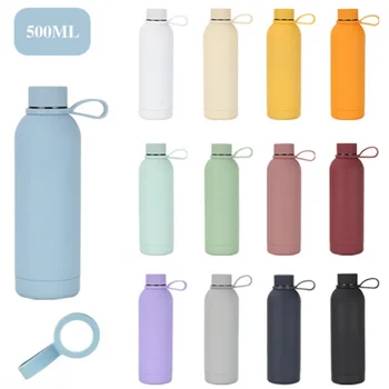 1pc 500ml/17oz 304 Stainless Steel Insulation Cup With Narrow Mouth, Portable Leakproof Sports Water Bottle With Handle Ring