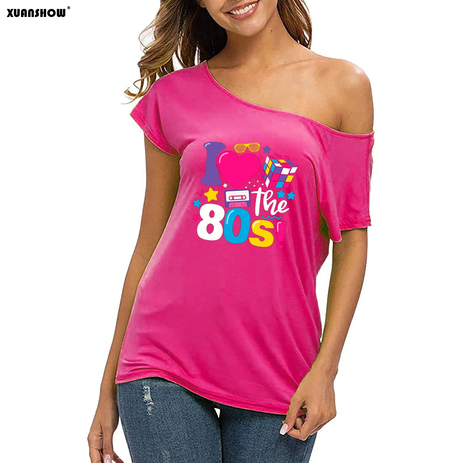 XUANSHOW 2024 Summer I Love the 80s Emotional Element T-shirt Sexy