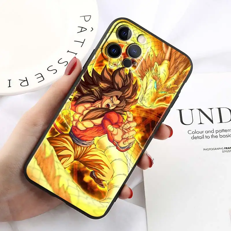 thumbnail image 1 of Funda de teléfono de Anime de Dragon Ball Z Saiya, cubierta negra para Apple iPhone 15, 14, 13, 12 Mini, 11, XS Pro Max, X, XR, 8, 7, 6 Plus, SE, 1 of 5