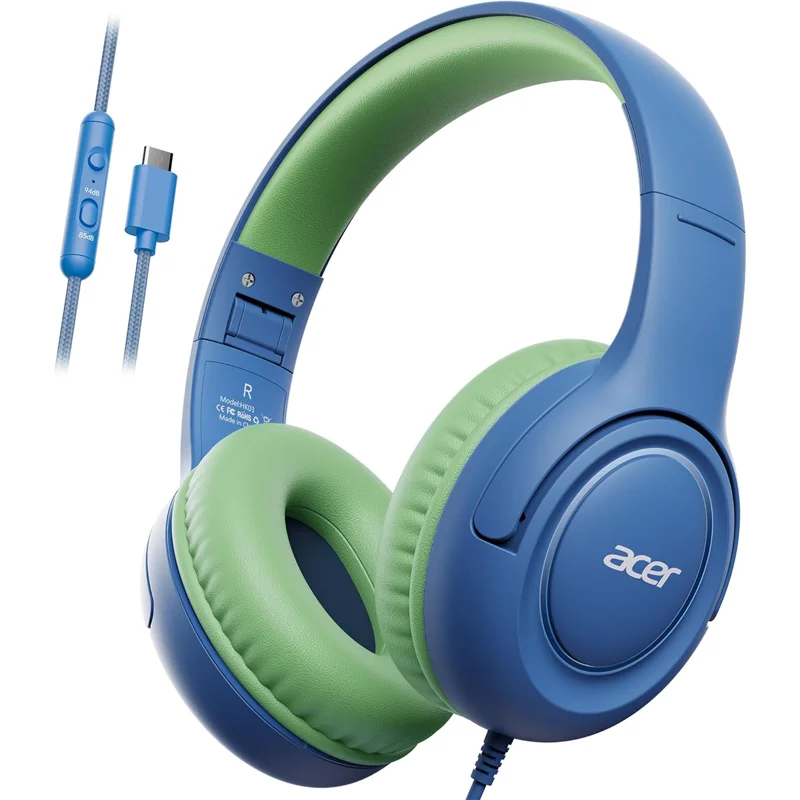 Acer Kids Foldable Wired Headphones with Volume Limiting and Stereo Sound