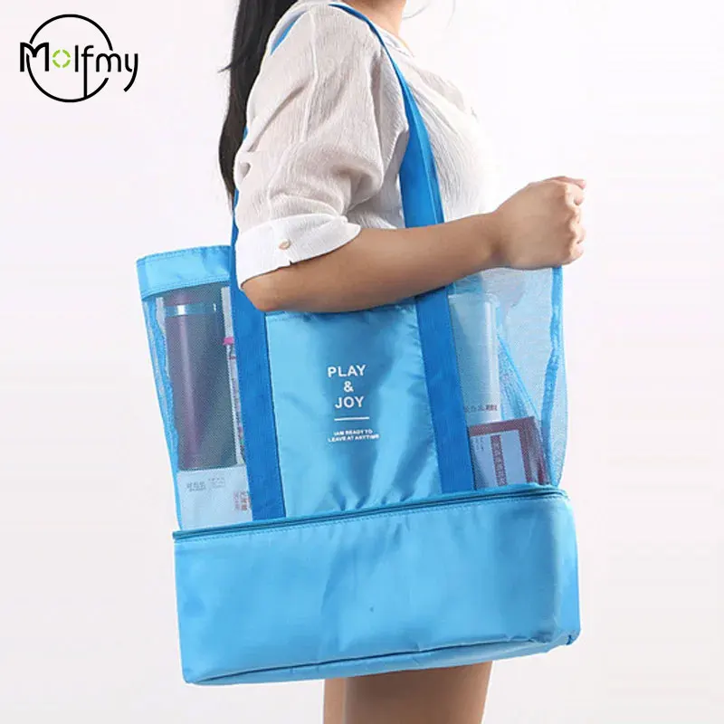 Custom Logo Outdoor Picnic Beach Bag High-capacity Net Transparent Bag Double Insulation Tote Office Lunch Snack Picnic Bags