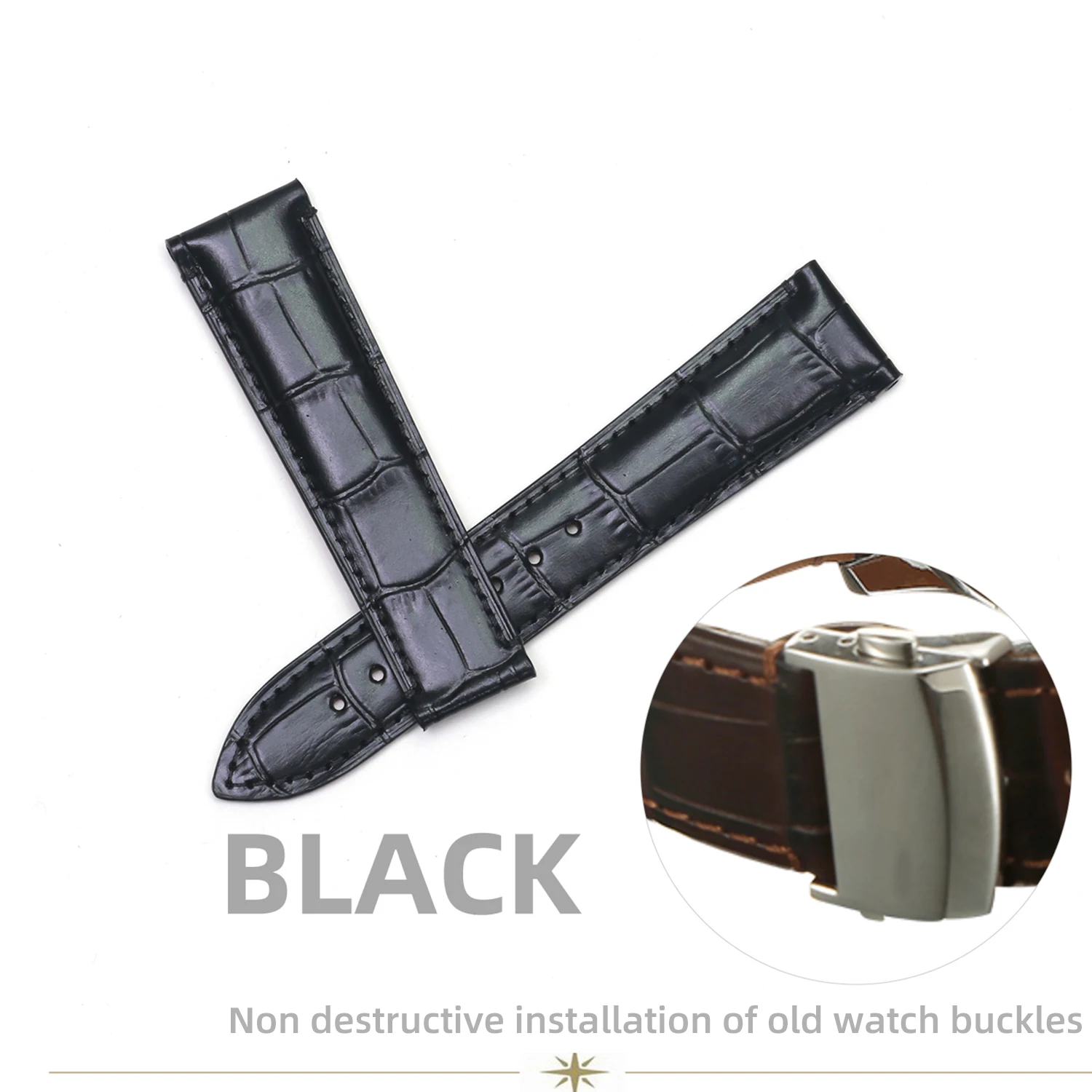Premium Genuine Leather Watch Strap with Folding Buckle, 20mm/21mm, Men's Bracelet Replacement