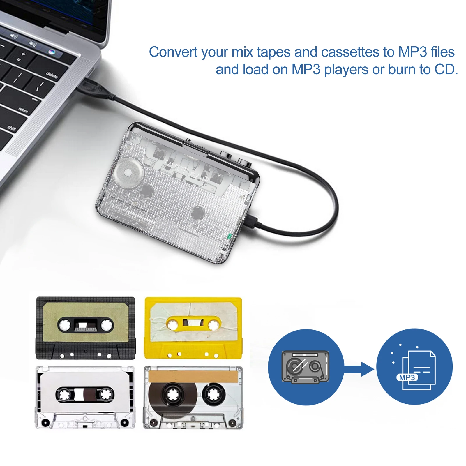ezcap218PT Cassette Tape-to-MP3 Converter Recorder via PC Cassette Tape Player with Earphone