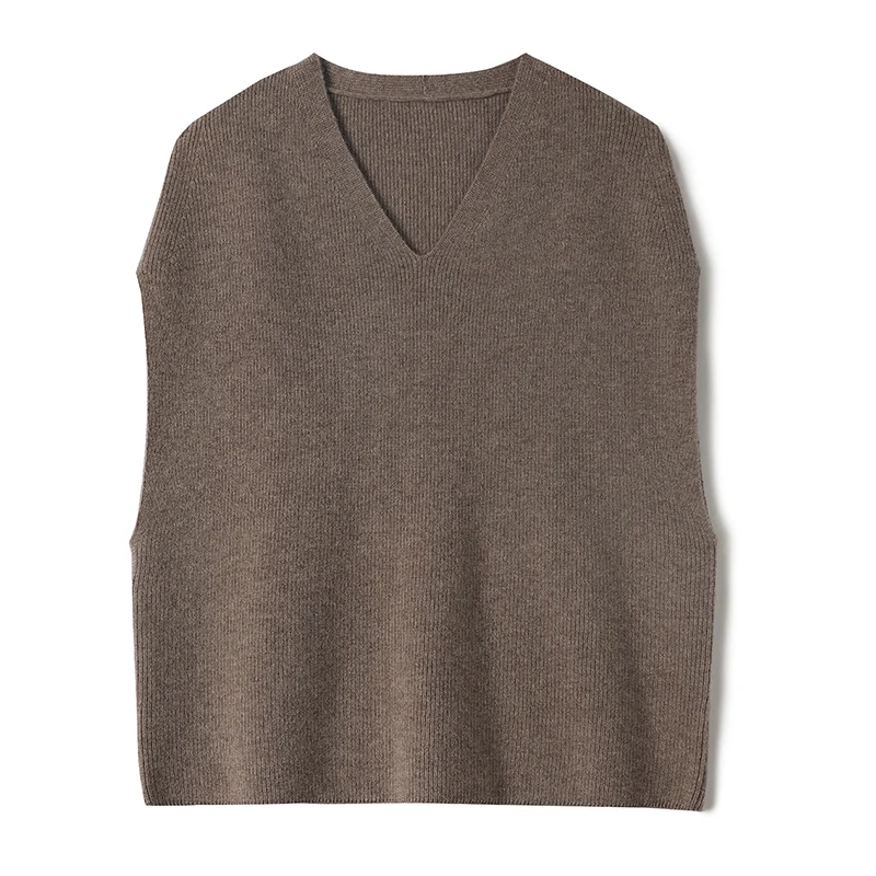 

Women Vest V-Neck Sleeveless Sweater 2023 New Autumn Winter 100% Wool Solid Color Pullover Casual Loose Korean Lady Knit Jumper