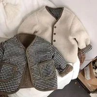 New Warm Jacket Children Two Sides Wear Plaid Plush Jacket Kids Jackets Winter Clothes for Girls 3
