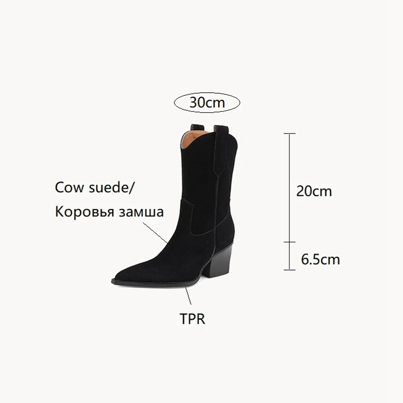 NEW Autumn Women's Boots Cow Suede Shoes Women Pointed Toe Chunky Heel Women Boots Winter Short Western Boots Women Cowboy Boots