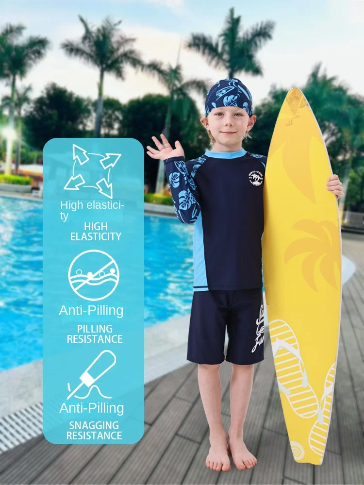 Baby Toddler Boys Three Pieces Swimsuit Set Boys Bathing Suit Rash Guards with Hat UPF 50+ FBA Beachwear