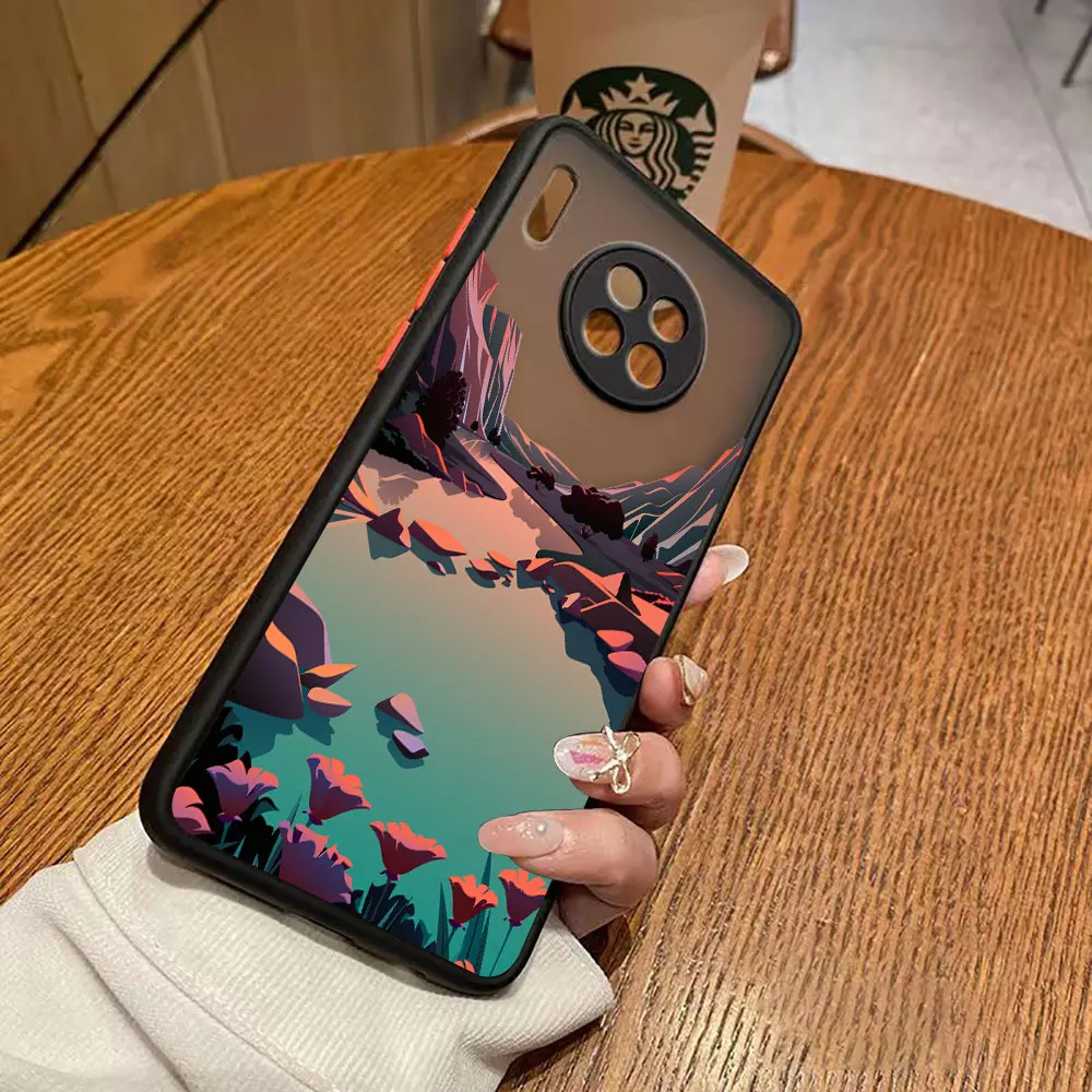 thumbnail image 1 of Matte Case for Huawei Y6P P50 P40 P30 P20 MATE 40 30 20 PRO PLUS Y7P Y9 Case Funda Coque Shell Art hand-Painted Mountain Scenery, 1 of 5